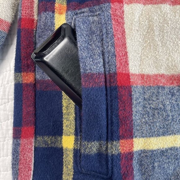 Abercrombie & Fitch Flannel Button Down Plaid Cotton Shacket Pockets SZ S Red Bl - Picture 5 of 10